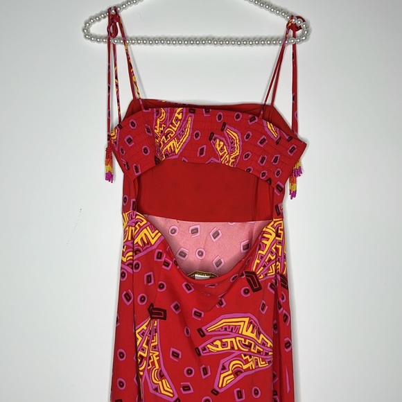 House of Harlow 1960 Red Banana Print Open Back Beaded Strap Dress Size Small - Picture 7 of 10